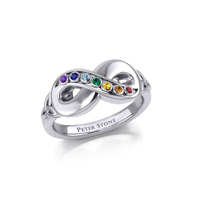 Silver Infinity Ring with Chakra Gemstones TRI1862 Ring