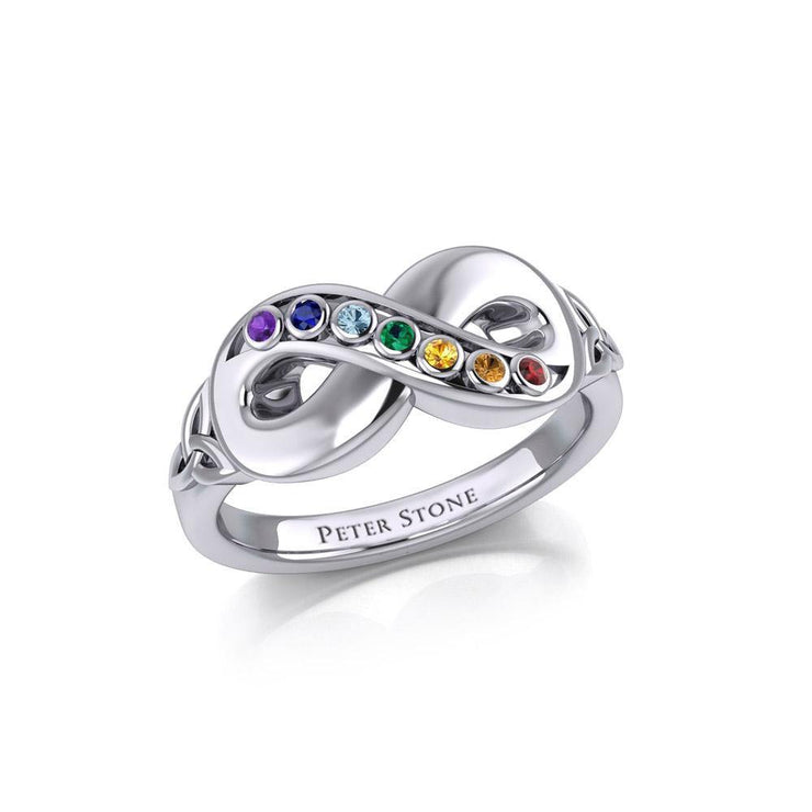 Silver Infinity Ring with Chakra Gemstones TRI1862