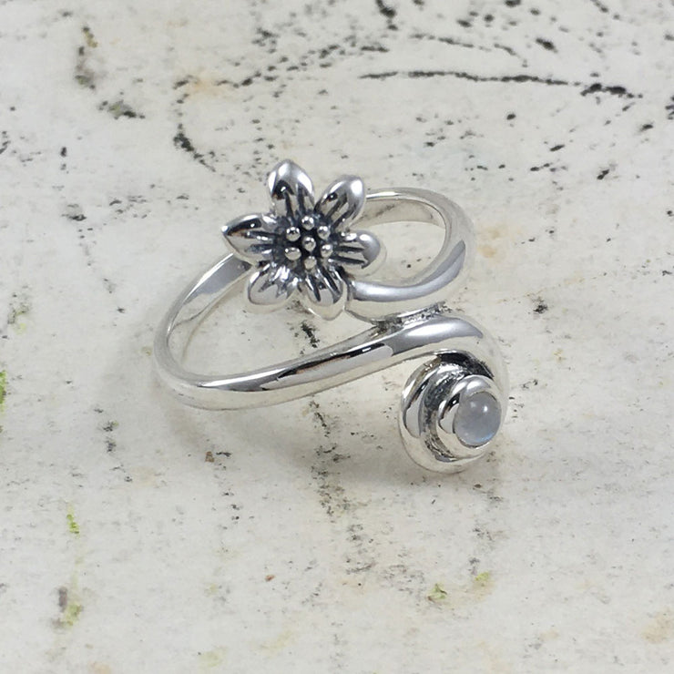 Flower with Gemstone Silver Ring TRI1874