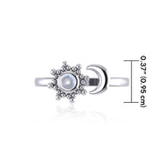 Gemstone Flower with Crescent Moon Silver Ring TRI1875