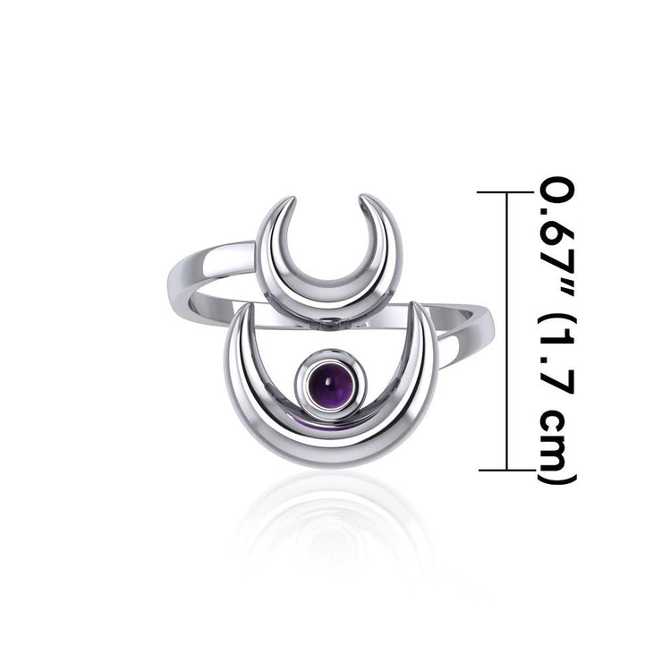 Double Crescent Moon Silver Wrap Ring with Gemstone TRI1892