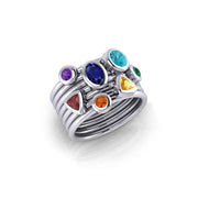 Oval Chakra Gemstone on Silver Stack Ring TRI1897 - Peter Stone Wholesale