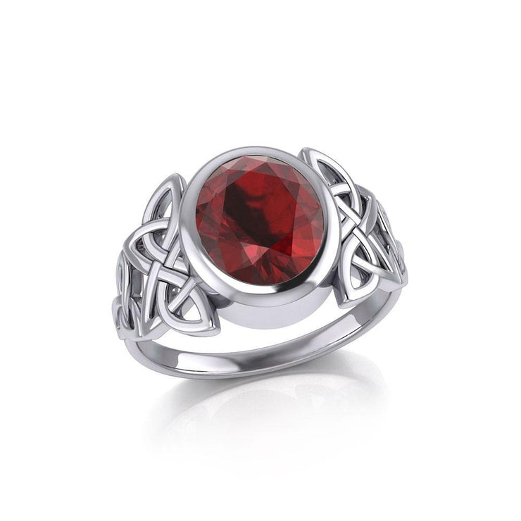 Silver Celtic Knotwork Ring with Extra Large Oval Gemstone TRI1911
