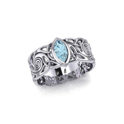 Celtic Silver Spiral Band Ring with Marquise Gemstone TRI1914