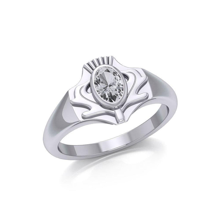 Thistle Silver Ring with Gemstone TRI1915