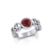 Peace Symbol Silver Band Ring With Gemstone TRI1916