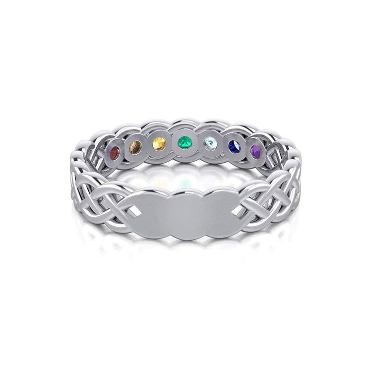 Celtic Silver Band Ring with Chakra Gemstones TRI1918