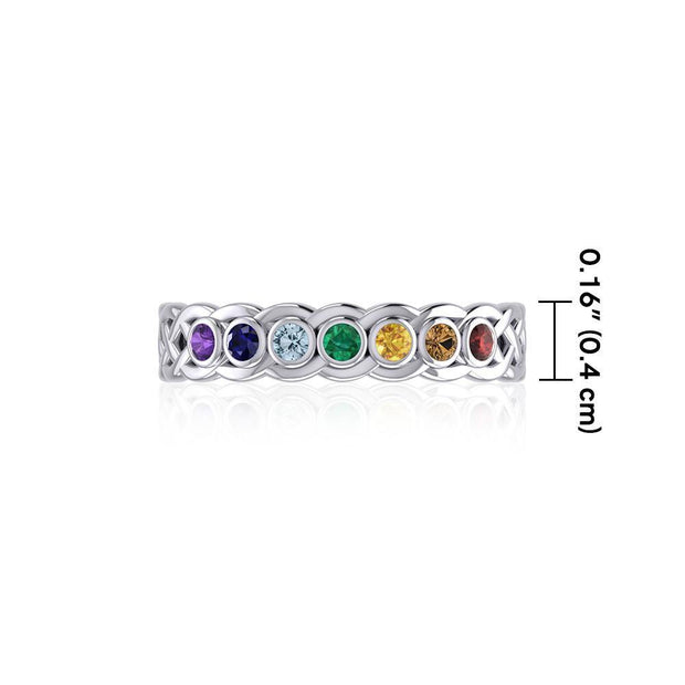 Celtic Silver Band Ring with Chakra Gemstones TRI1918