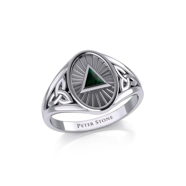 Silver Celtic Trinity Knot Ring with Inlaid Recovery Symbol TRI1930