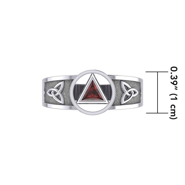Silver Celtic Trinity Knot Ring with Inlaid Recovery Symbol TRI1931
