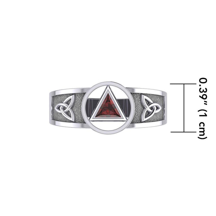 Silver Celtic Trinity Knot Ring with Inlaid Recovery Symbol TRI1931