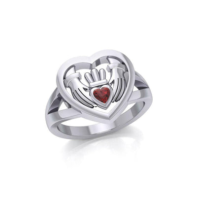 Claddagh in Heart Silver Ring with Gemstone TRI1933 Ring