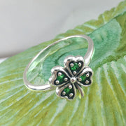 Lucky Four Leaf Clover Silver Ring with Gemstone TRI1934