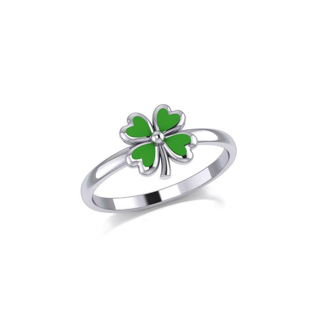 Lucky Four Leaf Clover Silver Ring with Enamel TRI1935