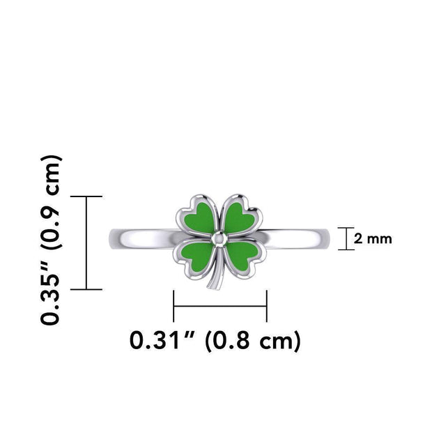 Lucky Four Leaf Clover Sterling Silver Ring with Green Enamel TRI1935