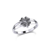 Lucky Celtic Four Leaf Clover Silver Ring TRI1936