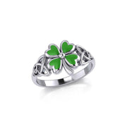 Celtic with Lucky Four Leaf Clover Silver Ring with Enamel TRI1938