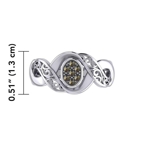 Silver Bold Filigree Ring with Gemstones TRI1945 Ring