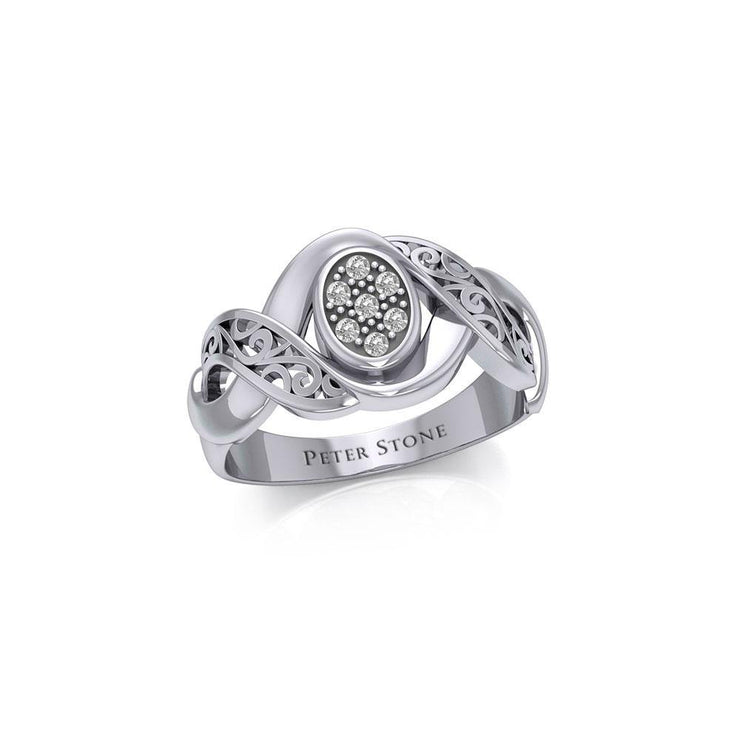 Silver Bold Filigree Ring with Gemstones TRI1945