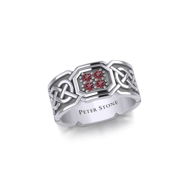 Celtic Knotwork Silver Band Ring with Gemstones TRI1947