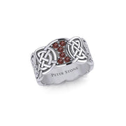 Celtic Knotwork Silver Band Ring with Gemstones TRI1949