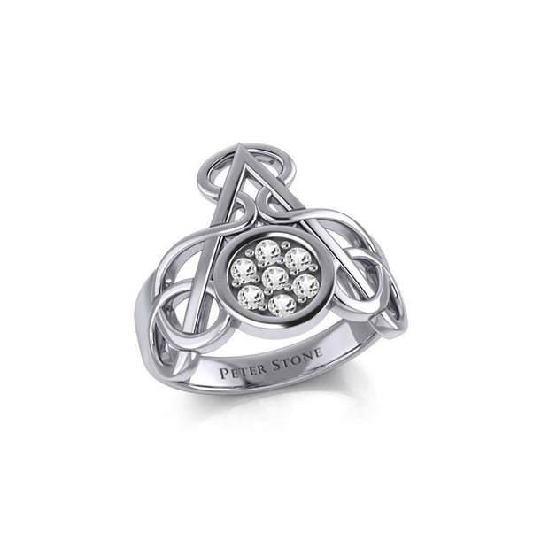 Celtic Triangle Knotwork Silver Ring with Gemstones TRI1950