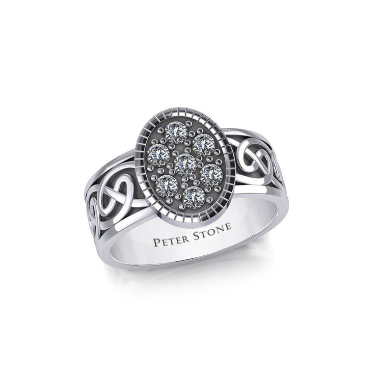 Oval Celtic Ring with Gemstones TRI1954