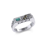 Celtic Trinity Knot Silver Rectangle Band Ring with Gemstones TRI1955