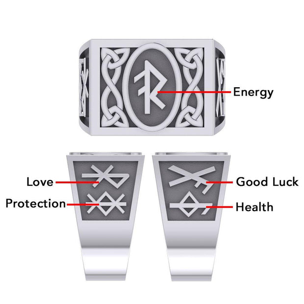 The Fifth Power of Rune Viking Silver Signet Men Ring TRI1971