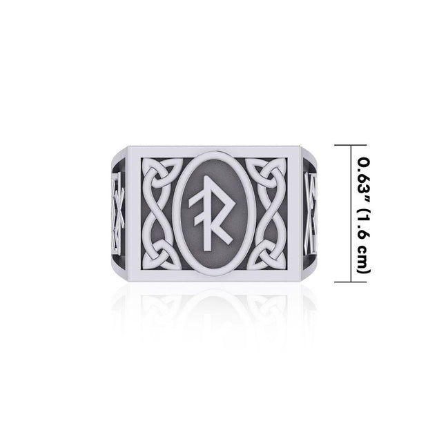 The Fifth Power of Rune Viking Silver Signet Men Ring TRI1971
