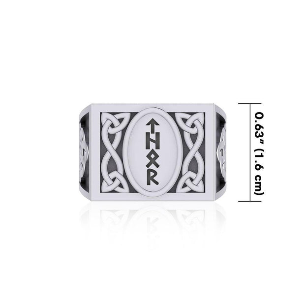 Viking God Thor Runic Silver Signet Men Ring with Triquetra Design TRI1972