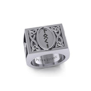 Viking God Loki Runic Silver Signet Men Ring with Triquetra Design TRI1974