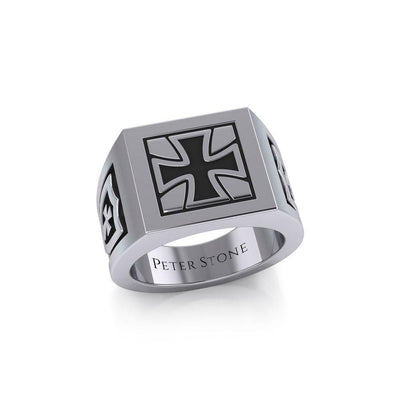 The Cross Silver Signet Men Ring with Enamel TRI1976
