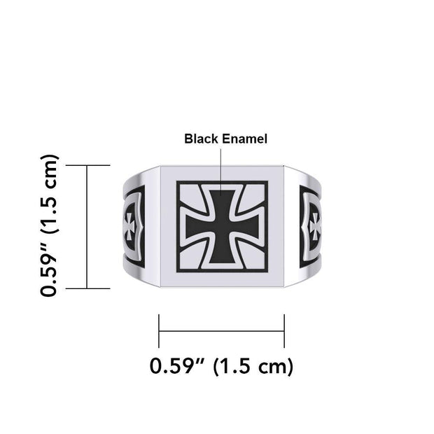 The Cross Silver Signet Men Ring with Enamel TRI1976