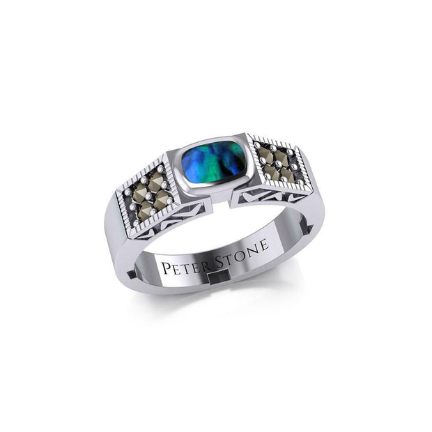 Modern Band Ring with Inlay Stone and Marcasite TRI1977