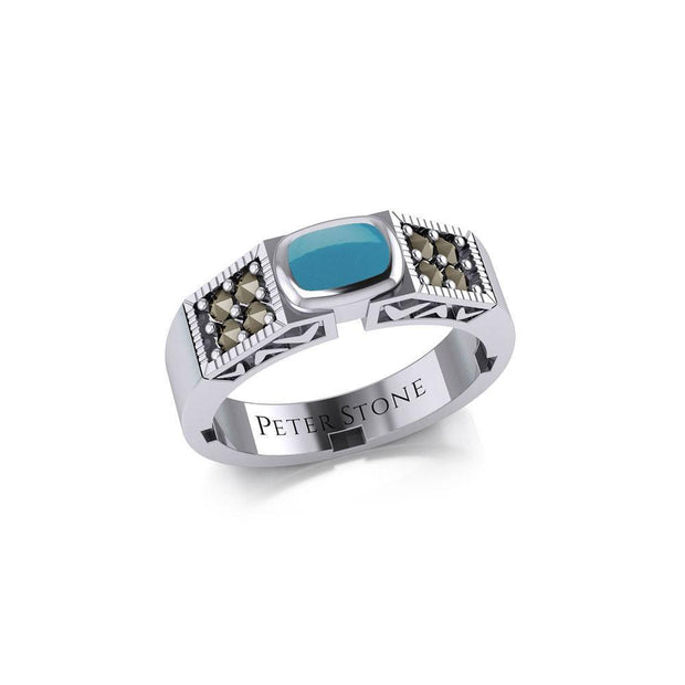 Modern Band Ring with Inlay Stone and Marcasite TRI1977