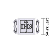 The I H S Cross Silver Signet Men Ring TRI1979
