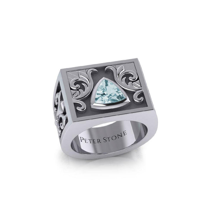 The Recovery with Fleur de lis Silver Signet Men Ring TRI1982