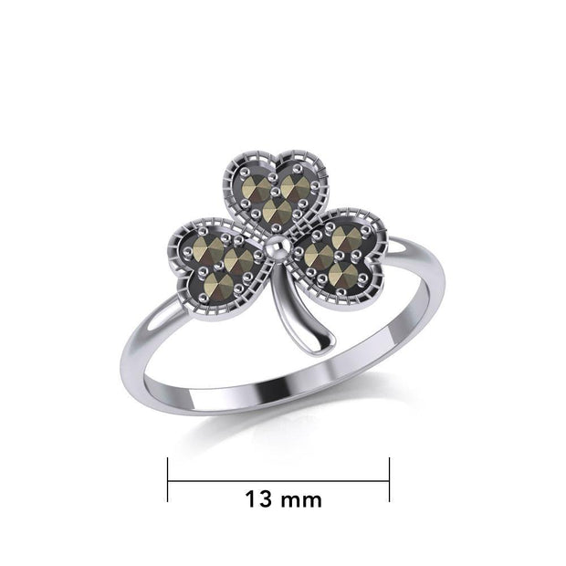 A young spring of luck and happiness Silver Celtic Shamrock Ring with Marcasite TRI2029