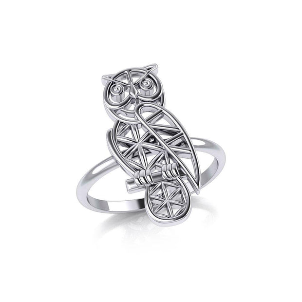 Silver Flower of Life Owl Ring TRI2123