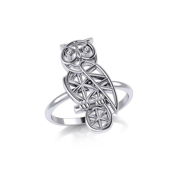 Silver Flower of Life Owl Ring TRI2123