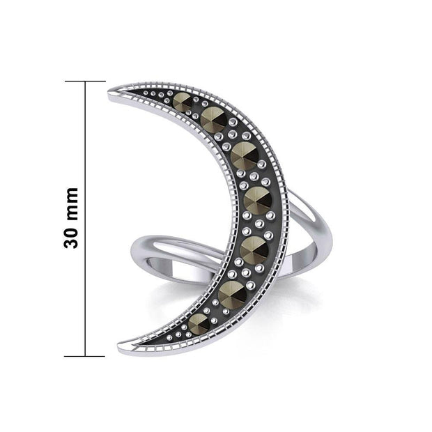 Crescent Moon Sterling Silver Ring with Marcasite TRI2124