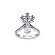 Thistle Silver Ring with Teardrop Gemstone TRI2156
