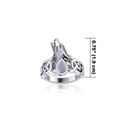 Celtic Howling Wolf Silver Ring with Gem TRI2167