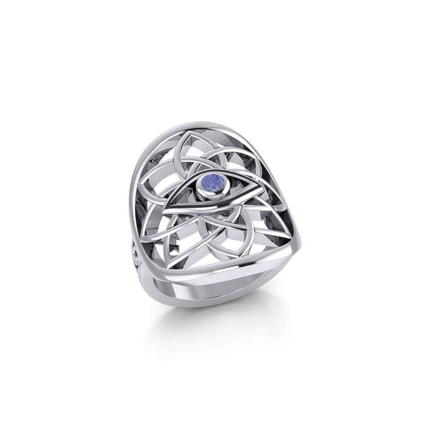 Flower of Life Eye Silver Ring with Gem TRI2168
