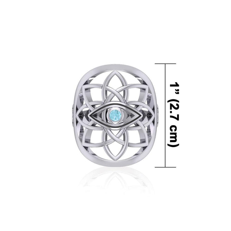 Flower of Life Eye Silver Ring with Gem TRI2168