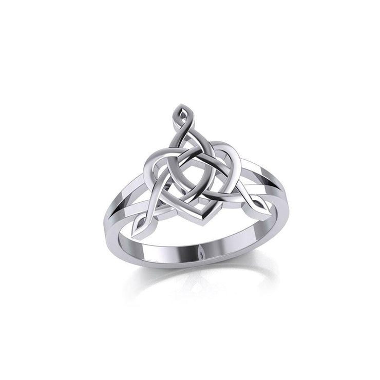 Celtic Father-Mother-Child "Family A Born For Eternity" Triquetra or Trinity Heart Silver Ring TRI2261