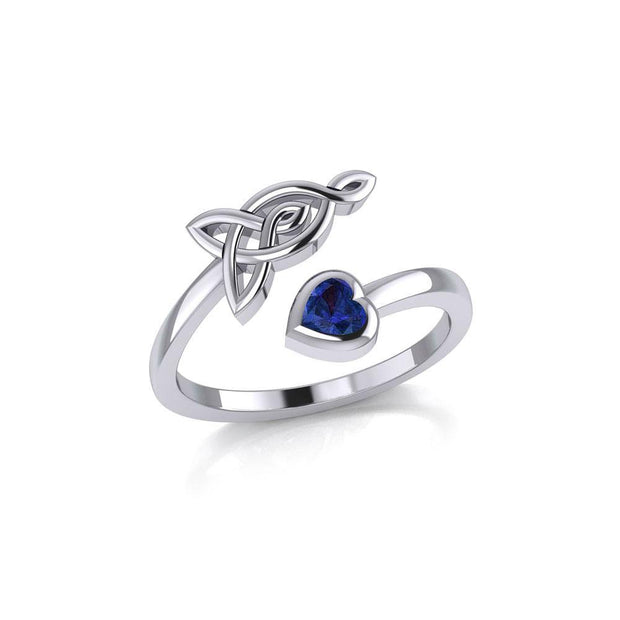 Celtic Motherhood Triquetra or Trinity Knot Silver Ring With Heart Gem TRI2264
