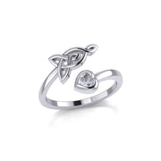 Celtic Motherhood Triquetra or Trinity Knot Silver Ring With Heart Gem TRI2264