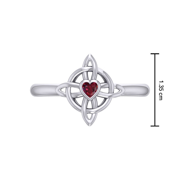 Celtic Four Point Knot Ring With Heart Gemstone TRI2307